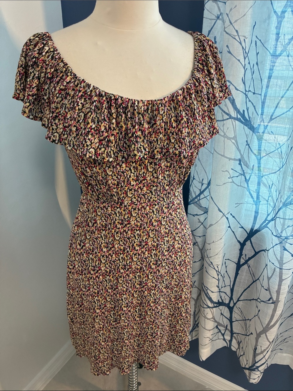 MNG Floral Off-Shoulder Ruffle Dress - Multicolor